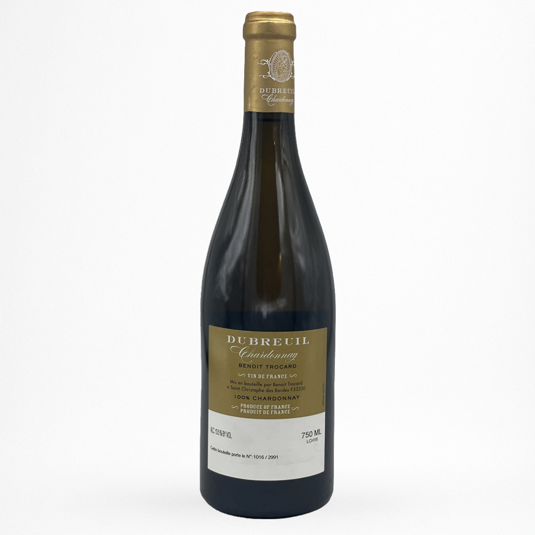 Contre etiquette bouteille de vin Clos Dubreuil - Chardonnay - 2018 - Vin de France