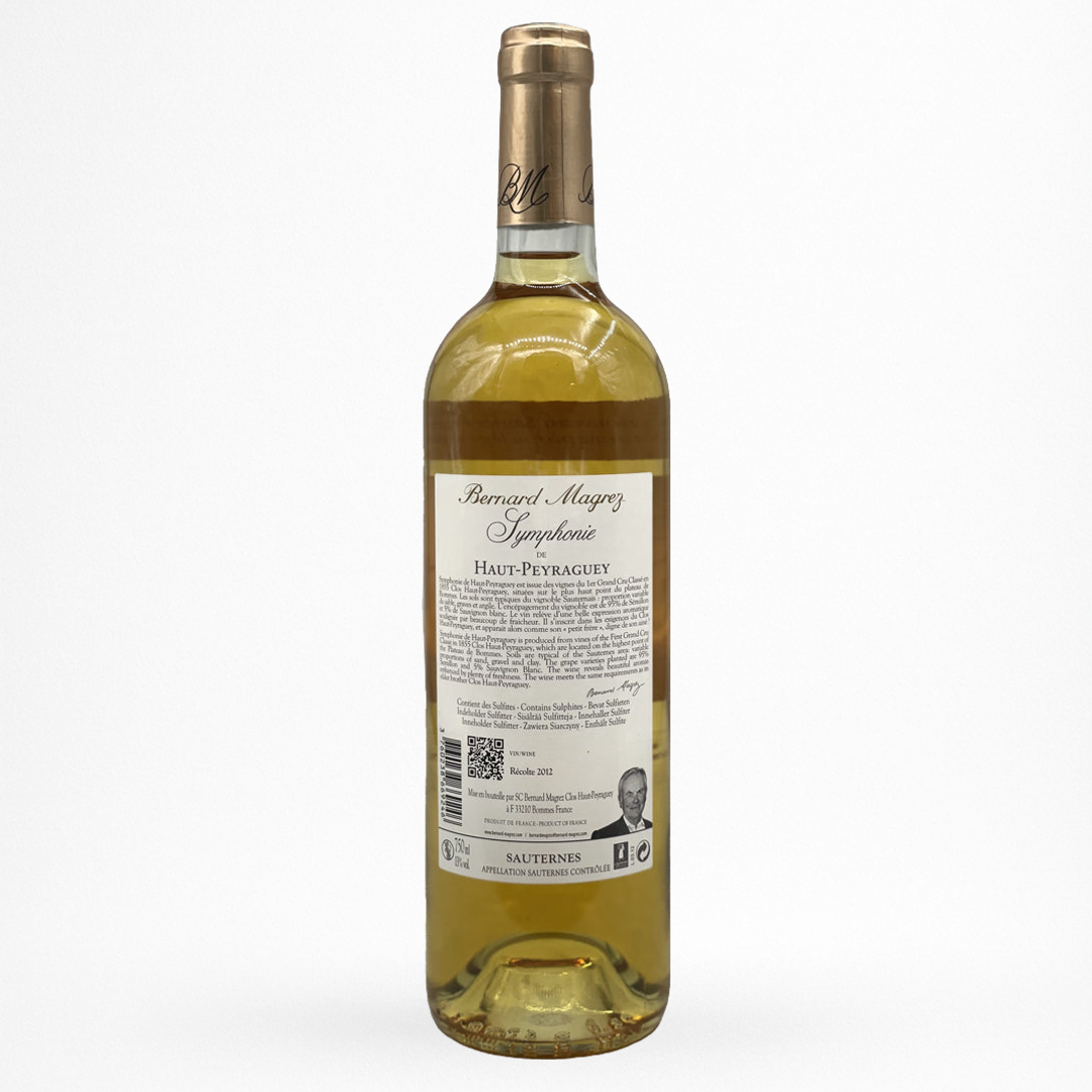 Contre etiquette bouteille de vin Clos Haut-Peyraguey - Symphonie de Haut-Peyraguey - 2012 - Vin de Sauternes