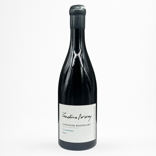 Domaine Caroline Morey – Les Chambrees, Chassagne-Montrachet AOC, vin blanc de Bourgogne, bouteille 75 cl, packshot sur fond blanc.