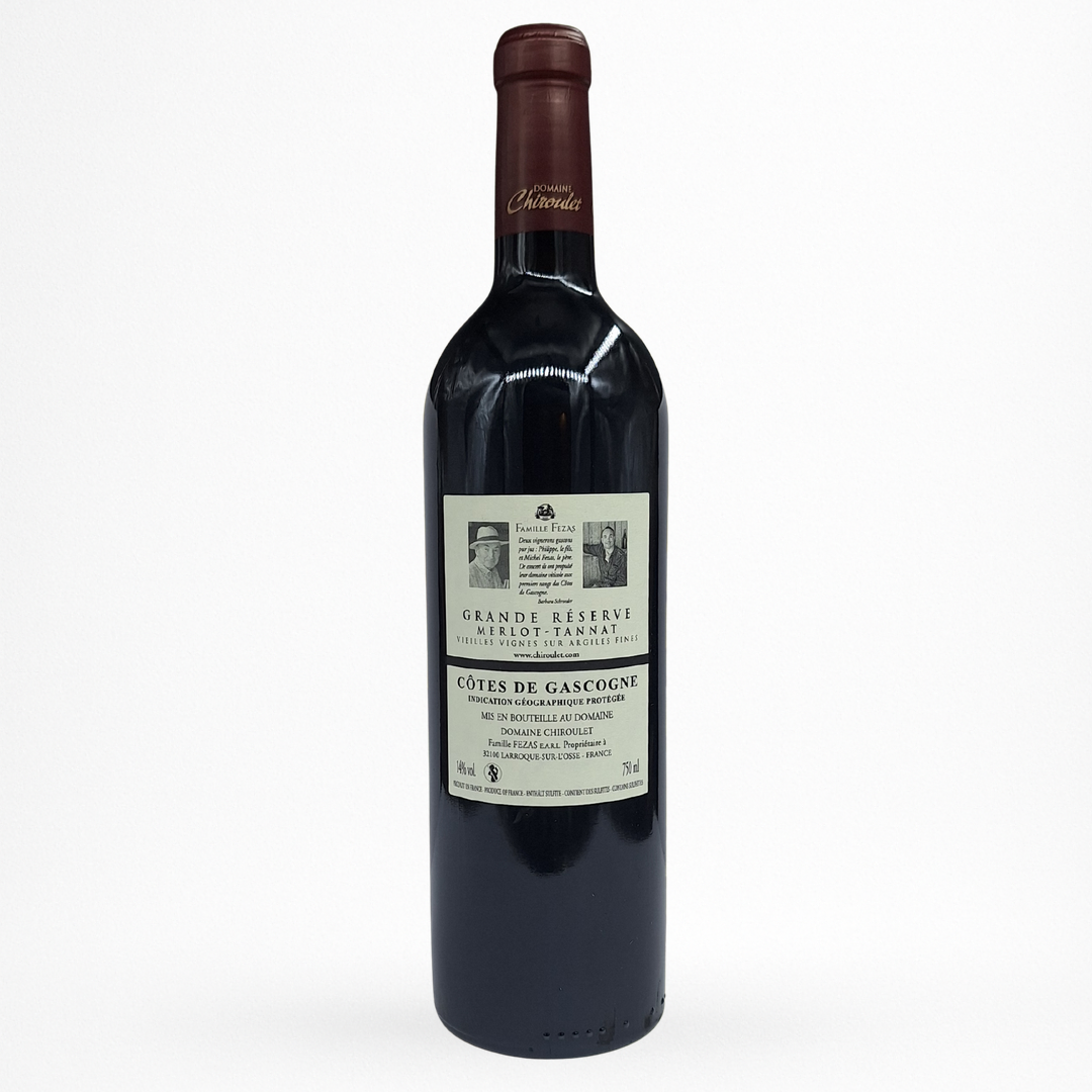 Contre etiquette bouteille de vin Domaine Chiroulet - Grande Réserve - Rouge- 2020 - Vin de Côtes de Gascogne