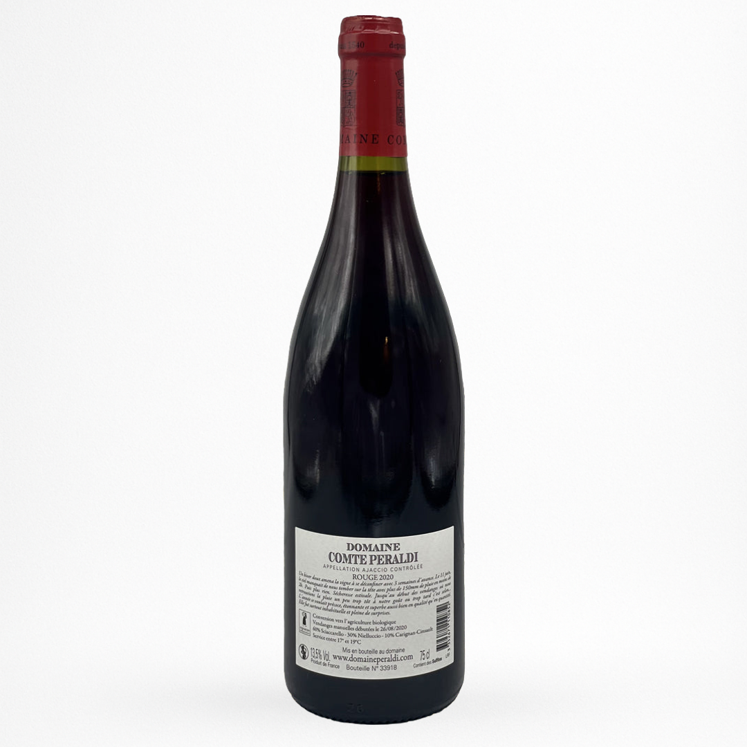 Contre etiquette bouteille de vin Domaine Comte Peraldi - 2020 - Vin d'Ajaccio