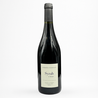 Bouteille de vin rouge Domaine Coudoulet Syrah d’Altitude 2024 (IGP Pays d’Oc) — packshot sur fond blanc, capsule grise, étiquette crème.