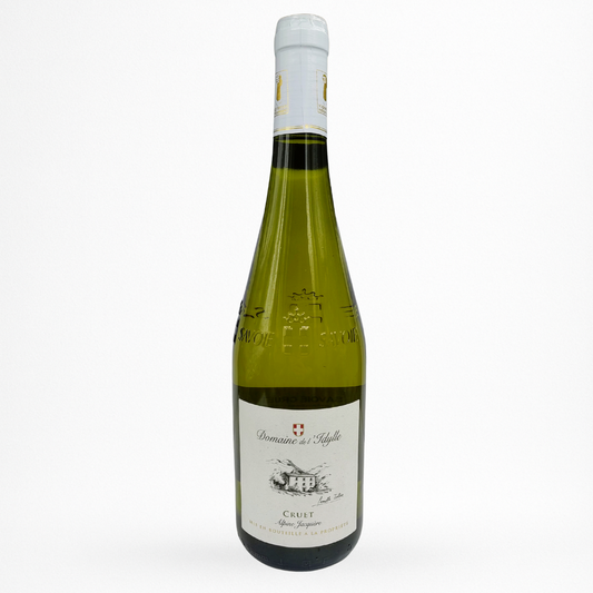 Domaine de l’Idylle – Cruet Jacquère (Vin de Savoie AOP) : bouteille blanc de Savoie, étiquette “Cruet”, fond blanc, packshot haute qualité.