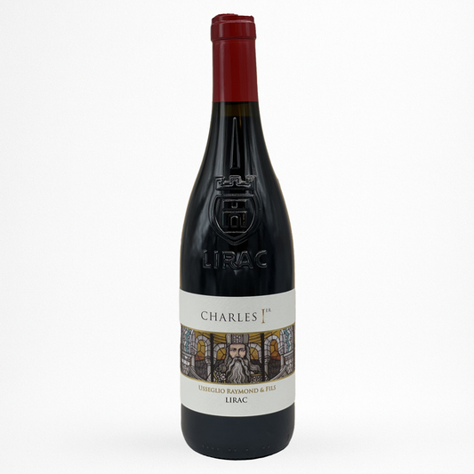 Domaine Usseglio Raymond & Fils « Charles Ier » – vin rouge AOC Lirac, bouteille sur fond blanc (packshot produit).