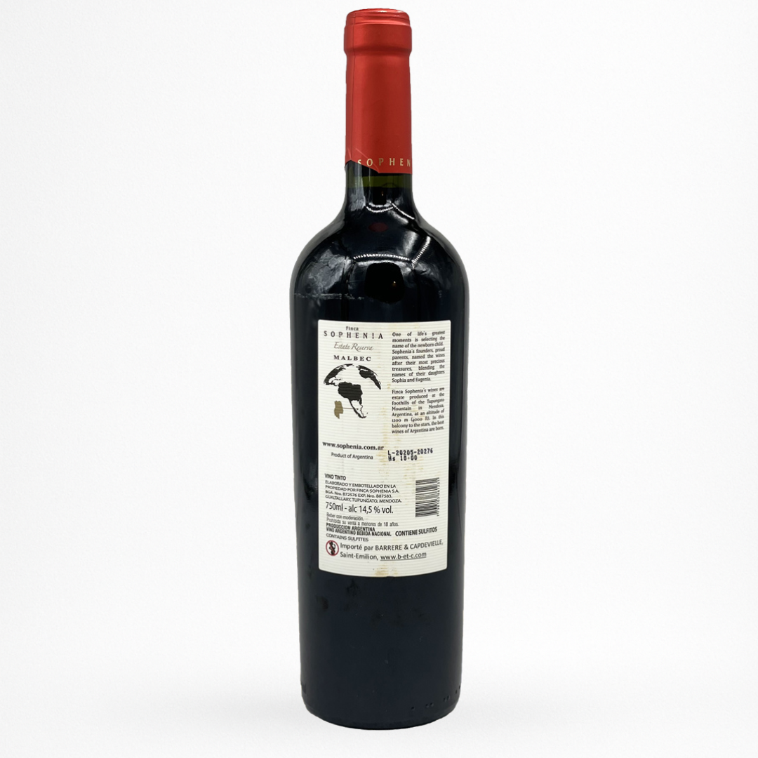 Finca Sophenia – Estate Reserva Malbec 2019 – Uco Valley – contre etiquette vin d’Argentine
