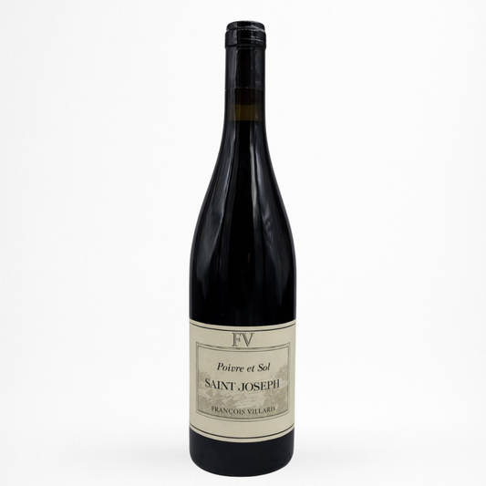 Bouteille de vin François Villard Poivre et sol 2023 en Saint-Joseph sur fond blanc