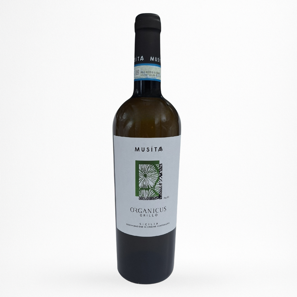 Bouteille de vin Musita Organicus Grillo Blanc 2024 Sicilia Vin d’Italie

