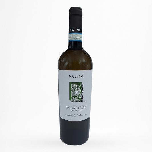 Bouteille de vin Musita Organicus Grillo Blanc 2024 Sicilia Vin d’Italie
