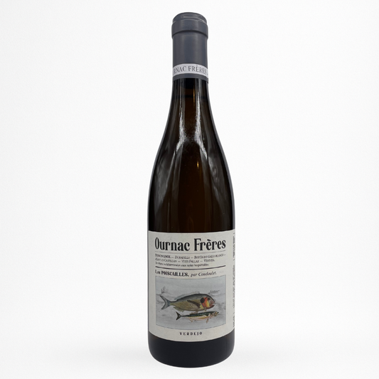 Bouteille de vin Ournac Frères Les Poiscailles 2024 en Vin de France sur fond blanc