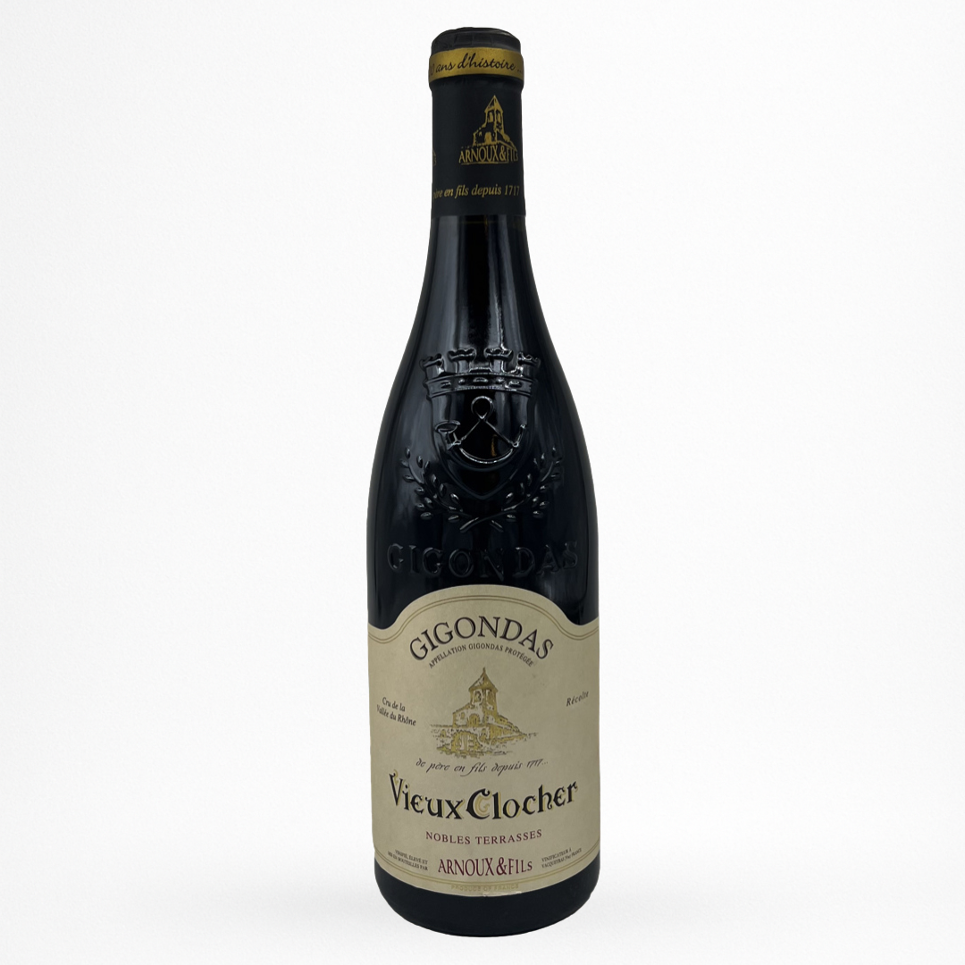 Vieux Clocher Nobles Terrasses – Gigondas AOC (Vallée du Rhône) vin rouge – bouteille 75cl packshot sur fond blanc