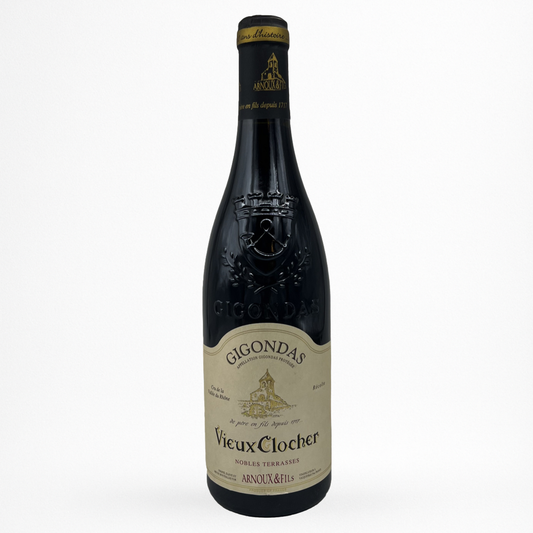Vieux Clocher Nobles Terrasses – Gigondas AOC (Vallée du Rhône) vin rouge – bouteille 75cl packshot sur fond blanc